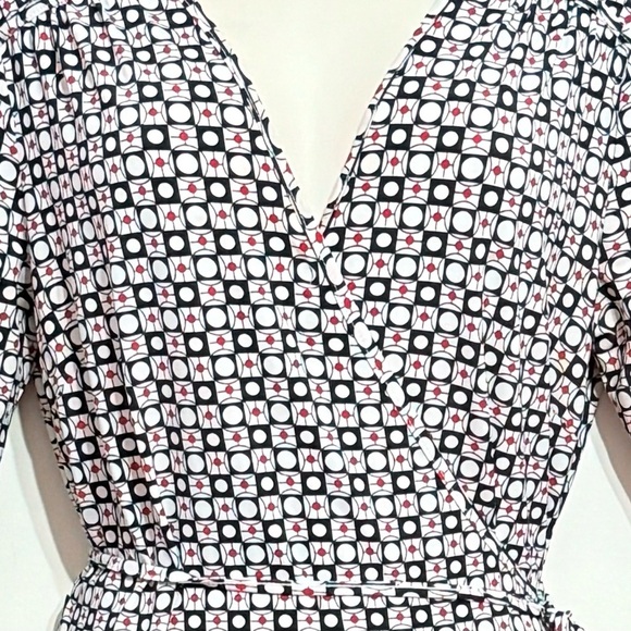 George Stretch Women’s Wrap Dress M (8-10) Geometric Print White Red Black - Picture 3 of 12